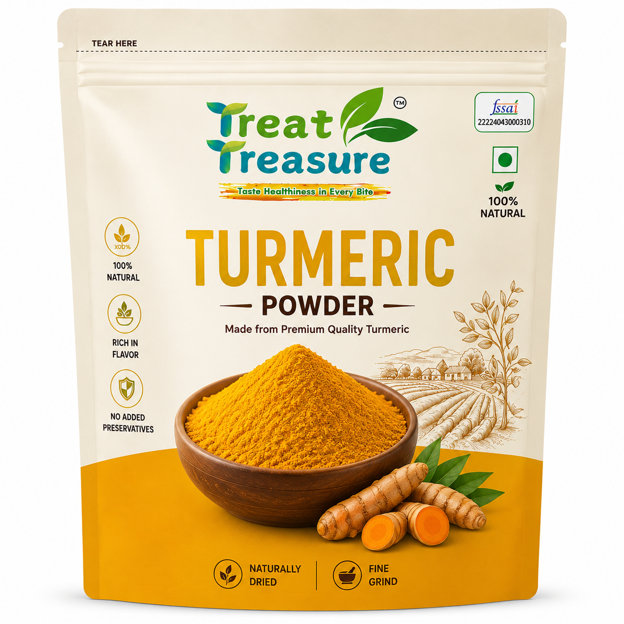 Treat Treasure Premium Natural Turmeric Powder (Naturally Dried & Finely Ground)
