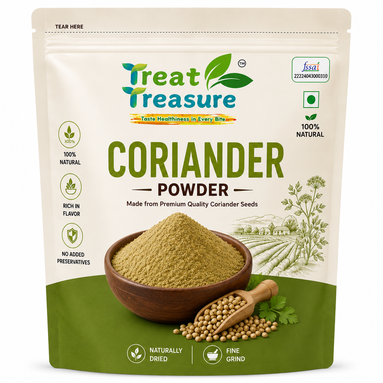Treat Treasure Pure Coriander Powder | 100% Natural Dhaniya Powder (Naturally Dried & Finely Ground)