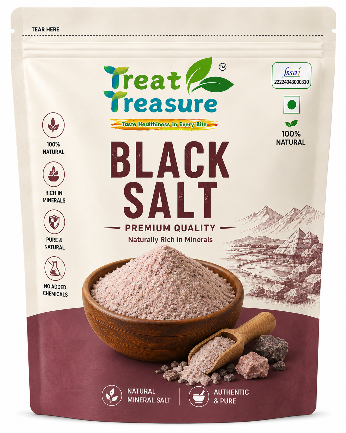 Treat Treasure Premium Black Salt Powder | 100% Pure & Natural Kala Namak | Rich in Minerals & Digestive Support